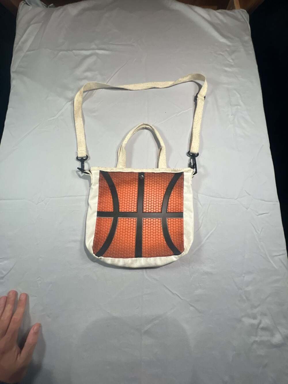 Vintage Basketball Print Canvas Tote Crossbody Bag - Picture 1 of 6